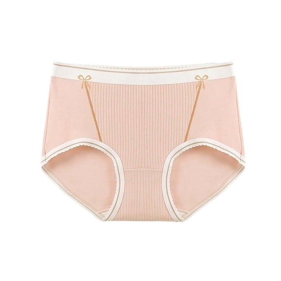Kilaqueen Women's High Waisted Cotton Underwear, Ribbed Breathable Soft Full Coverage Panties with Bow Detail, Comfortable Ladies Briefs