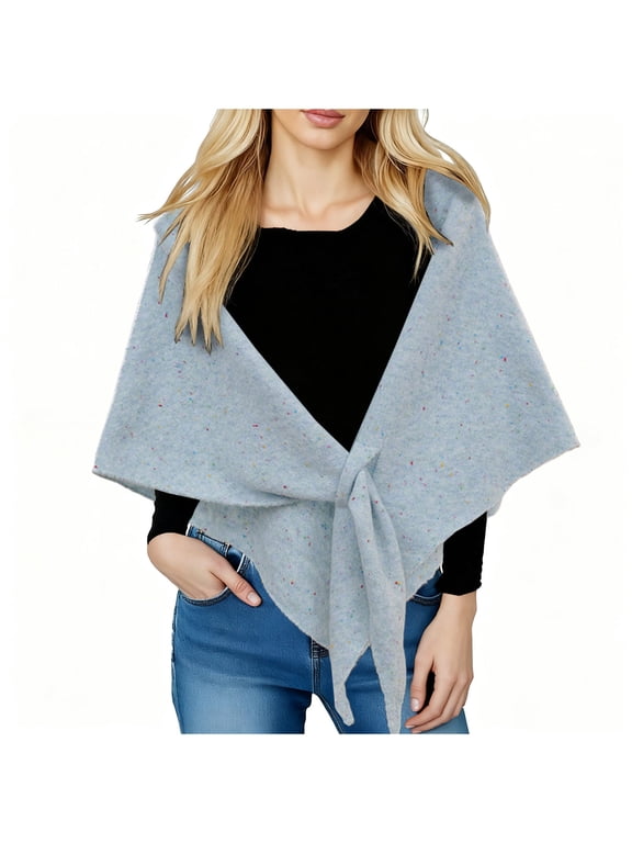 Women's Knit Wrap Scarf with Tie, Solid Color Triangle Shoulder Shawl for Work, Travel, Casual Outfits, Cool Weather and Everyday Layering