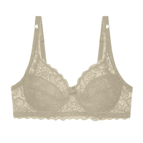 Kilaqueen Women's Lace Mesh Balconette Bra Push Up Sexy Full Coverage Bralette Plus Size Underwired See Through Minimizer Bras Comfort Everyday Bras