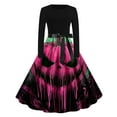 thumbnail image 1 of Kilaqueen Women's Long Sleeve Halloween Dress Retro A Line Round Neck Semi-Formal Hepburn Cocktail Party Evening Dresses, 1 of 3