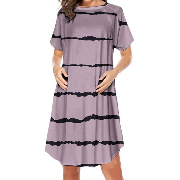 Kilaqueen Women's Maternity Dress Fashion Print Zipper Side Short Sleeve Nightgown Breastfeeding Nursing Pregnancy Dress
