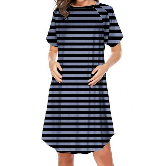 Kilaqueen Women's Maternity Dress Striped Zipper Side Short Sleeve Nightgown Breastfeeding Nursing Pregnancy Dress