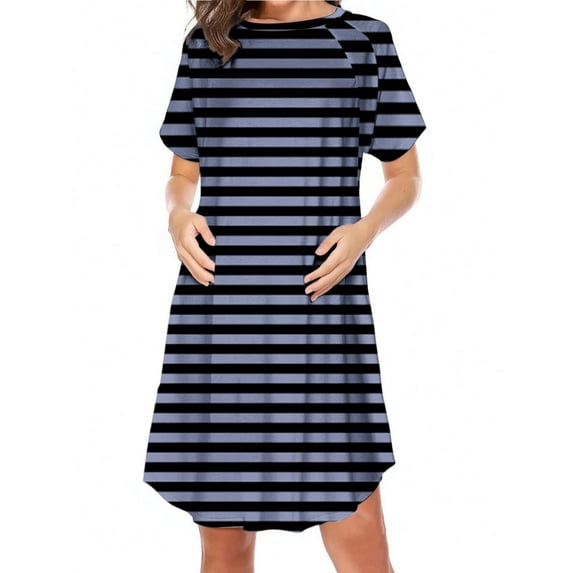 Kilaqueen Women's Maternity Dress Striped Zipper Side Short Sleeve Nightgown Breastfeeding Nursing Pregnancy Dress