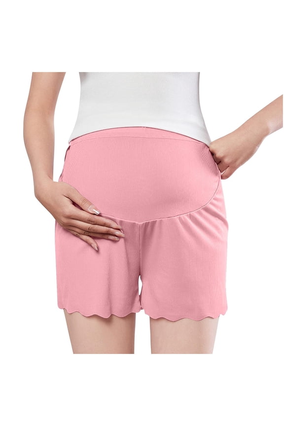 Women's Maternity Shorts Over The Belly Shorts Solid Color Loose Fit Breathable Pregnancy Shorts with Anti-Exposure Design