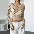 thumbnail image 1 of Kilaqueen Women's Polka Dots Sheer Mesh Long Sleeve Tops Sexy Slim Fit Crewneck See Through Going Out T Shirts Streetwear Clubwear, 1 of 7