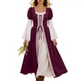 thumbnail image 1 of Kilaqueen Women’s Renaissance Color Block Maxi Dress with Lace Up Bodice and Bell Sleeves, Medieval Costume Gown for Festivals and Theme Parties, 1 of 9