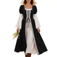 thumbnail image 1 of Kilaqueen Women’s Renaissance Color Block Maxi Dress with Lace Up Bodice and Bell Sleeves, Medieval Costume Gown for Festivals and Theme Parties, 1 of 9