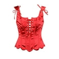 thumbnail image 1 of Kilaqueen Women's Renaissance Vintage Corset Bustier Chic Wave Hem Lace Up Tie Front Overbust Bodice Bodyshaper Tops Halloween Costumes, 1 of 6