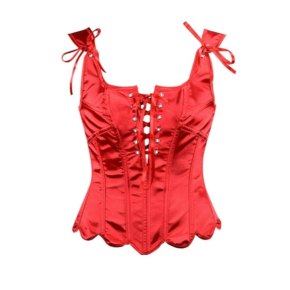 Kilaqueen Women's Renaissance Vintage Corset Bustier Chic Wave Hem Lace Up Tie Front Overbust Bodice Bodyshaper Tops Halloween Costumes
