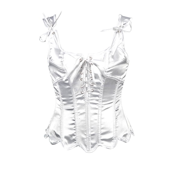 Kilaqueen Women's Renaissance Vintage Corset Bustier Chic Wave Hem Lace Up Tie Front Overbust Bodice Bodyshaper Tops Halloween Costumes