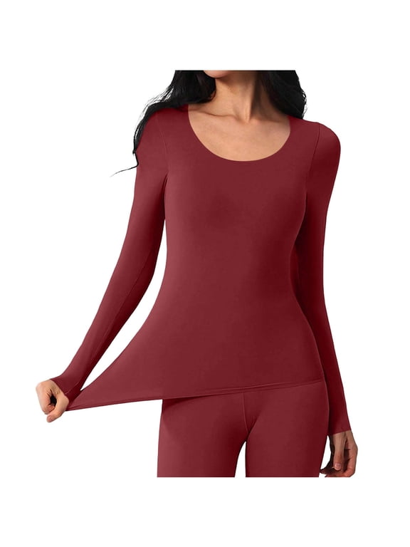 Women's Seamless Thermal Underwear Top Long Sleeve Scoop Neck Base Layer Soft Stretchy Warm Undershirt for Fall Winter