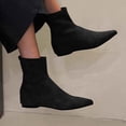 thumbnail image 1 of Kilaqueen Women's Suede Spring Fall Classic Flat Dress Ankle Boots Retro Pull On Pointed Toe Invisible Height Increasing Wedge Casual Short Booties for Office Work Date, 1 of 5