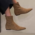 thumbnail image 1 of Kilaqueen Women's Suede Spring Fall Classic Flat Dress Ankle Boots Retro Pull On Pointed Toe Invisible Height Increasing Wedge Casual Short Booties for Office Work Date, 1 of 7