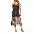 thumbnail image 1 of Kilaqueen Women's Swimsuit Crochet Cover Ups Off Shoulder Hollow Out Fringe Trim Crochet Dress Beach Vacation Open Back Tops, 1 of 7