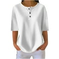 thumbnail image 1 of Kilaqueen Women's Tops Button Crew Neck Short Sleeve Waffle Knit Tops Solid Color Casual Loose Fit Basic Tee, 1 of 4