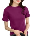 thumbnail image 1 of Kilaqueen Women's Tops, Tees & Blouses Solid Color Crew Neck Short Sleeve Pullovers Casual Slim Fit Spring Summer Basic Tops, 1 of 3