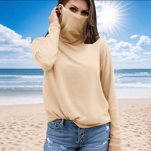 Kilaqueen Women's UPF 50  Sun Protection Shirts with Face Mask Outdoor Breathable Long Sleeve Lightweight Rash Guard Sun Shirt for Hiking Fishing