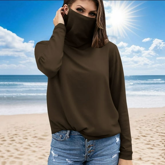 Kilaqueen Women's UPF 50+ Sun Protection Shirts with Face Mask Outdoor Breathable Long Sleeve Lightweight Rash Guard Sun Shirt for Hiking Fishing