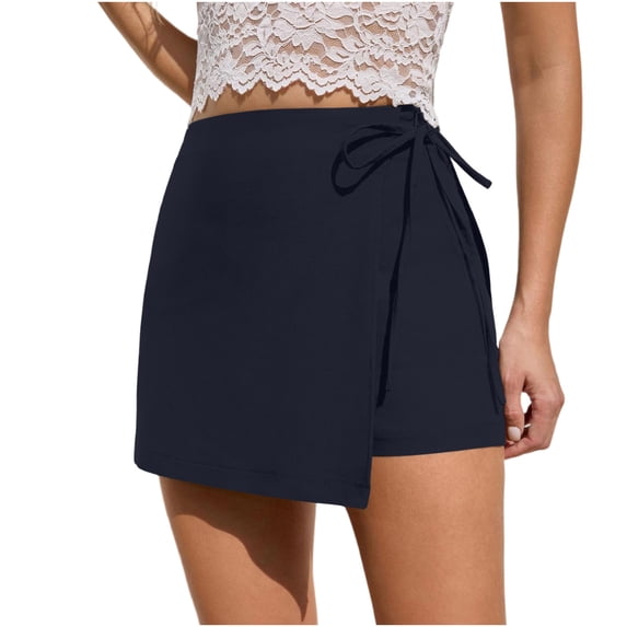 Kilaqueen Women's Wrap Skort with Tie Waist, High Waisted A Line Mini Skirt Shorts for Golf, Tennis, Travel, Parties and Casual Summer Outfits