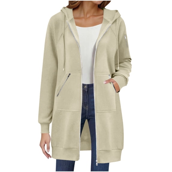 Kilaqueen Women's Zip Up Hoodies Long Sleeve Fall Tunic Hooded Sweatshirt Oversized Long Fleece Jacket with Pockets
