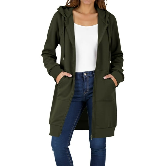 Kilaqueen Women's Zip Up Hoodies Long Sleeve Solid Color Long Tunic Sweatshirts Oversized Fleece Casual 2025 Fall Jacket Coat with Pockets