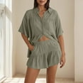 thumbnail image 1 of Kilaqueen Womens 2 Piece Outfits Summer Ruffled Blouses and High Waist Shorts Matching Set, Casual Short Sleeve Button Down Shirts and Shorts Set Sweatsuits Lounge Tracksuit, 1 of 8