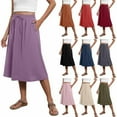 thumbnail image 1 of Kilaqueen Womens A-Line Midi Skirt Summer Trendy High Waisted Boho Casual Beach Flowy Flared Below The Knee Skirts with Pockets, 1 of 7