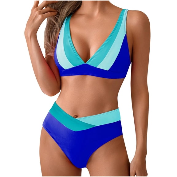 Kilaqueen Womens Bathing Suits Color Block Supportive Wide Strap V Neck Two Peice Swimsuit Trendy 2026 Spring Summer Beach Vacation Swimwear