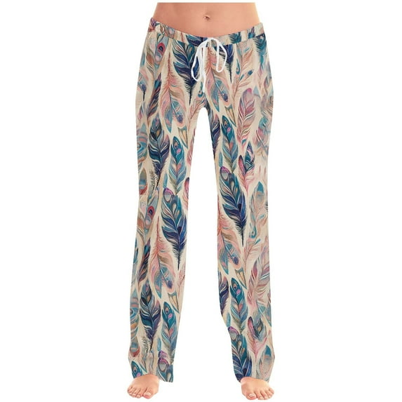 Kilaqueen Womens Boho Floral Pants Harem Smocked Elastic Waist Yoga Hippie Wide Leg Palazzo Fall Causal Loose Straight Leg Lounge Pant