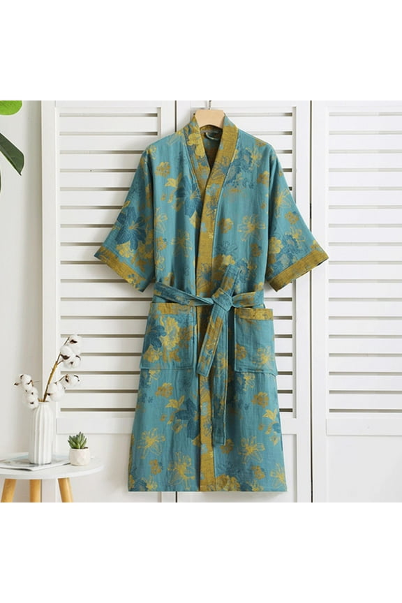 Womens Boho Floral Print Robe Lightweight Short Sleeve Bathrobe Soft Kimono Robes V-Neck Pajamas Loungewear with Pockets