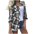 thumbnail image 1 of Kilaqueen Womens Button Down Flannel Shirts Long Sleeve Plaid Shackets Business Collar Button Down Blouses Casual Lightweight Fall Blouses, 1 of 3