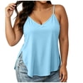 thumbnail image 1 of Kilaqueen Womens Camis Adjustable Spaghetti Straps Silk Satin Tank Tops V Neck Sleeveless Plus Size Camisole Shirts Side Split Summer Basic Tee, 1 of 7
