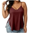 thumbnail image 1 of Kilaqueen Womens Camis Adjustable Spaghetti Straps Silk Satin Tank Tops V Neck Sleeveless Plus Size Camisole Shirts Side Split Summer Basic Tee, 1 of 7