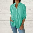 thumbnail image 1 of Kilaqueen Womens Casual Button Down Shirts V Neck Long Sleeve Loose Fit Plain Work Blouse Tops Trendy Lightweight Dressy Tops, 1 of 7