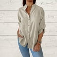 thumbnail image 1 of Kilaqueen Womens Casual Button Down Shirts V Neck Long Sleeve Loose Fit Plain Work Blouse Tops Trendy Lightweight Dressy Tops, 1 of 7