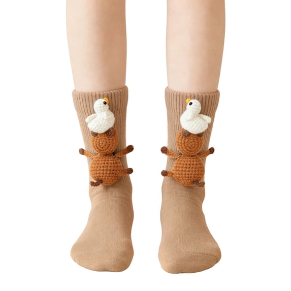 Kilaqueen Womens Christmas Crew Socks with Knitted Applique, Festive Novelty Holiday Socks for Parties, Stockings and Cozy Outfits