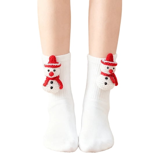 Kilaqueen Womens Christmas Crew Socks with Knitted Applique, Festive Novelty Holiday Socks for Parties, Stockings and Cozy Outfits