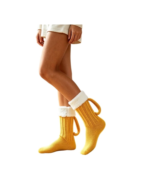 Womens Cozy Cabin Socks with Cable Knit Cuff, Beer-Themed Thick Crew Lounge Socks for Indoor Floor, Sleep and Cold Weather