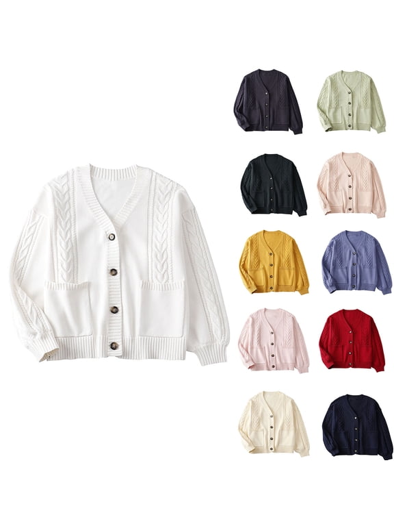 Womens Cozzy Cotton Cardigan Sweater Casual Long Sleeve Button Down Open Fron Blouse Comfy Work Sweater Coat with Pockets