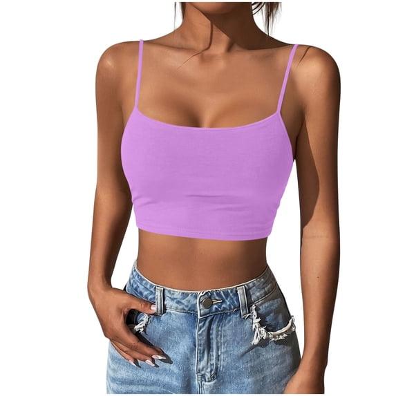 Kilaqueen Womens Crop Camisole Tank Tops Summer Casual Breathable Solid Color U Neck Spaghetti Strap Slim Fit Going Out Basic Cropped Top