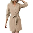 thumbnail image 1 of Kilaqueen Womens Dresses Button Down V Neck Long Sleeve Midi Dress with Belted Casual Solid Color Flowy A Line Midi Shirt Dresses, 1 of 7