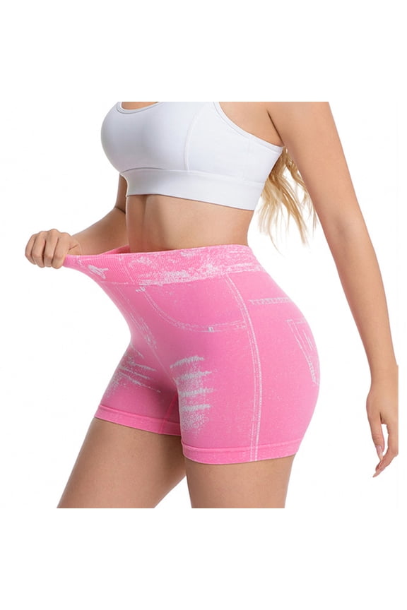Womens Faux Denim Shorts High Waisted Stretchy Butt Lifting Skinny Faux Jean Shorts Slimming Booty Jegging Shorts for Curvy Women Lightweight Gym Running Workout Pull On Sweat Shorts