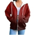 thumbnail image 1 of Kilaqueen Womens Gradient Printed Hooded Sweatshirts Fall Winter Fashion Zip-Up Long Sleeve Jacket with Pockets Oversized Running Workout Pullover, 1 of 4