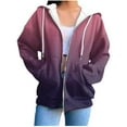 thumbnail image 1 of Kilaqueen Womens Gradient Printed Hooded Sweatshirts Fall Winter Fashion Zip-Up Long Sleeve Jacket with Pockets Oversized Running Workout Pullover, 1 of 4
