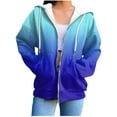 thumbnail image 1 of Kilaqueen Womens Gradient Printed Hooded Sweatshirts Fall Winter Fashion Zip-Up Long Sleeve Jacket with Pockets Oversized Running Workout Pullover, 1 of 4
