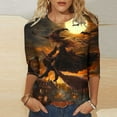 thumbnail image 1 of Kilaqueen Womens Halloween Tops 3/4 Length Sleeve Crewneck Casual Scary Funny Witch Graphic Shirts Vintage Festival Pumpkin Ghost Bat Tunic Tops, 1 of 5