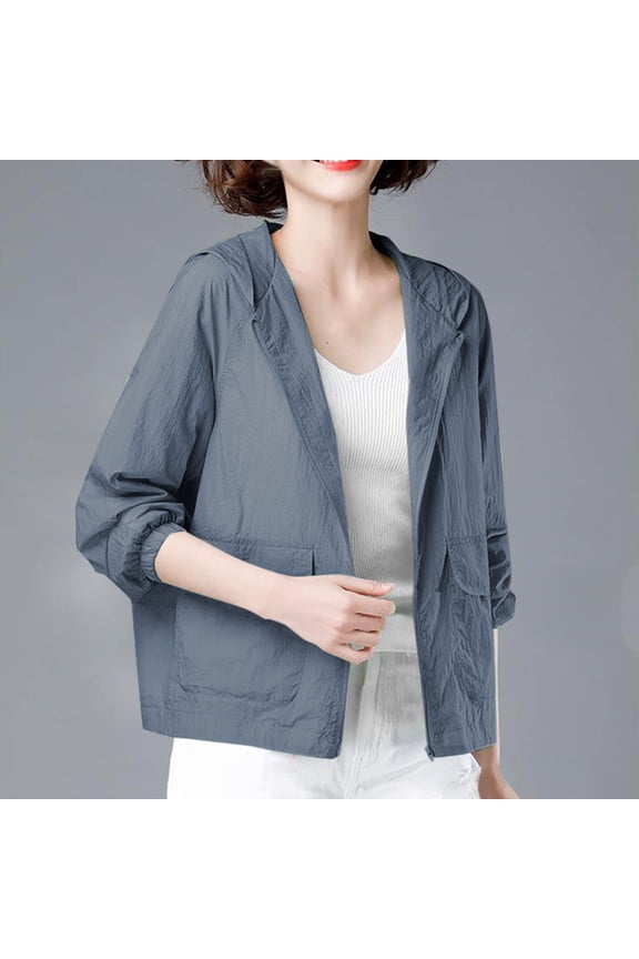 Womens Hooded Lightweight Sun Jacket with Pocket Outdoor Long Sleeve Summer UV Protection Full Zip Casual Cardigan Shirt