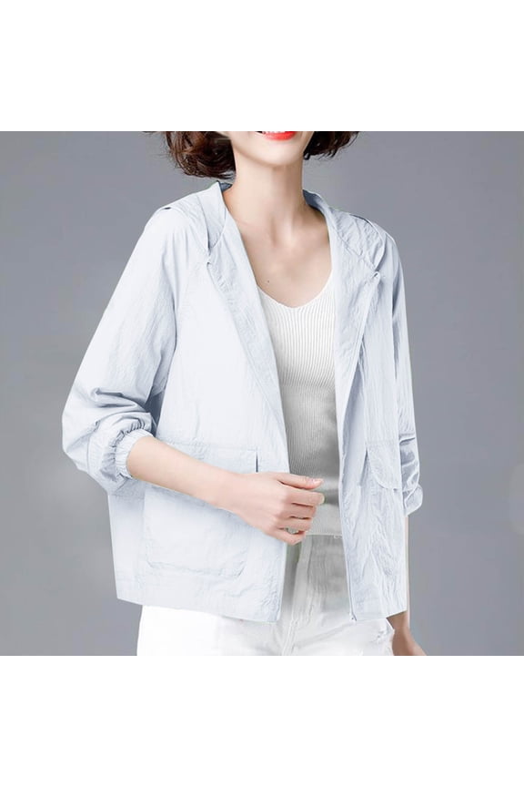 Womens Hooded Lightweight Sun Jacket with Pocket Outdoor Long Sleeve Summer UV Protection Full Zip Casual Cardigan Shirt