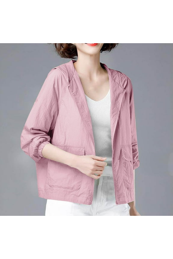Womens Hooded Lightweight Sun Jacket with Pocket Outdoor Long Sleeve Summer UV Protection Full Zip Casual Cardigan Shirt