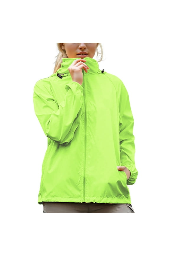 Womens Hooded Rain Coats Zip-Up Lightweight Waterproof Short Rain Jacket with Pockets Adjustable Outdoor Windbreaker (XS-3XL)